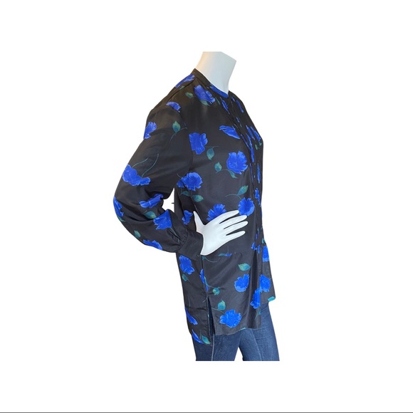 Black Blue Long Sleeve Flower Print Tunic - Small - Picture 3 of 8